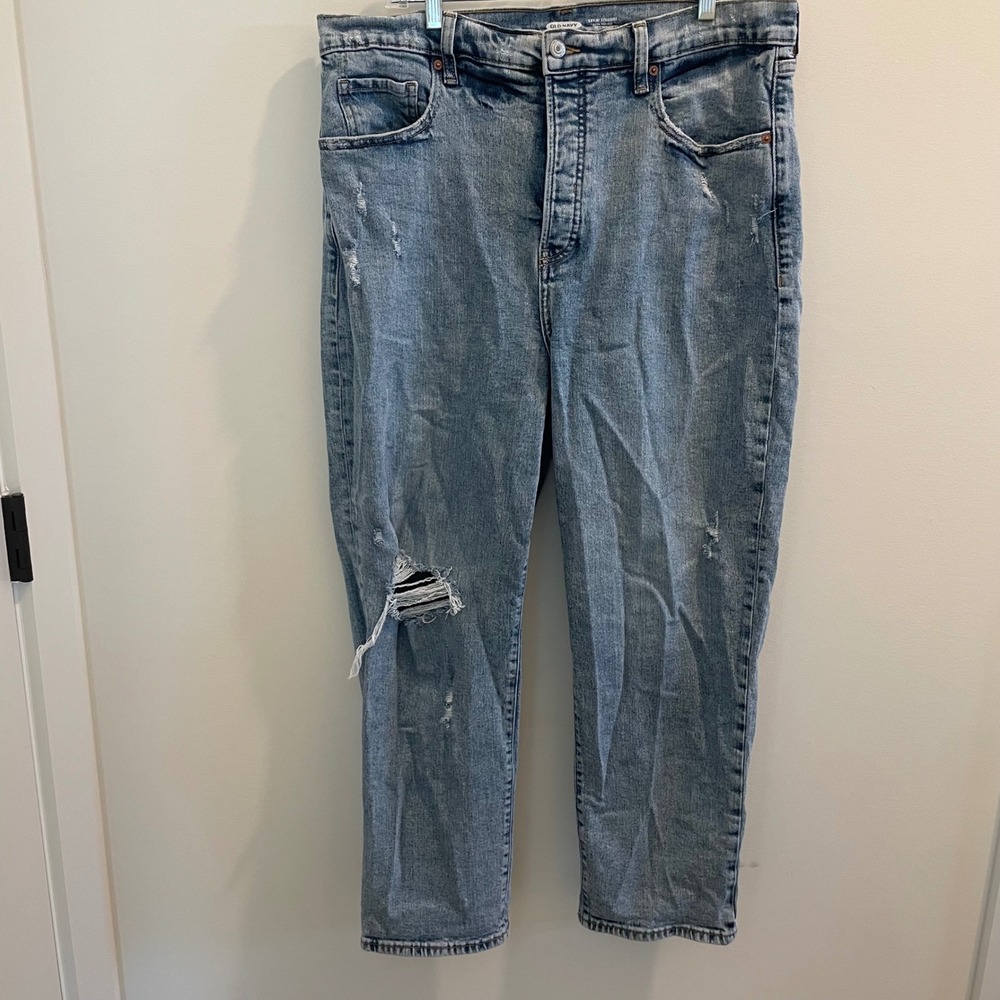 Old Navy Sky-Hi Straight Extra High Rise Distressed Light Wash Jeans Womens 16